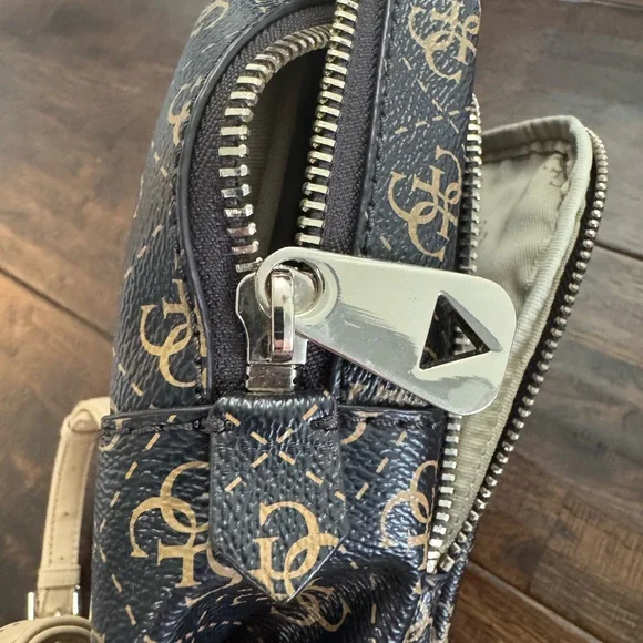 GUESS Monogram Leather Backpack in Brown and Tan - Picture 9 of 16